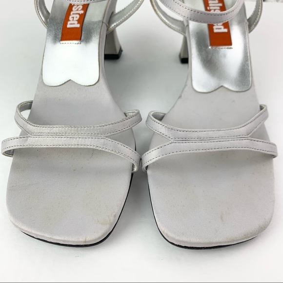 Unlisted Satin Grey Square Toe 90s Slingback Ankle Mini Heels 6 - Picture 3 of 12